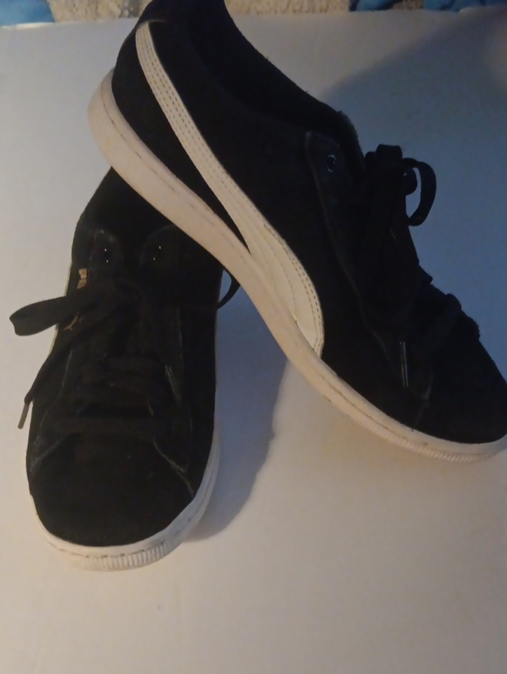 Puma Black Suede Women's Sneakers with White Side Stripe